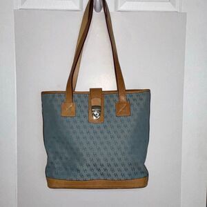 Dooney & Bourke vintage signature logo blue shopper tote medium leather/canvas